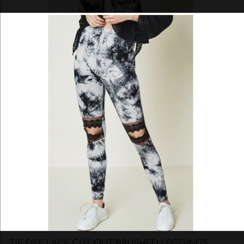 Hayden Tie Dye Lace Cut Out Brushed Leggings